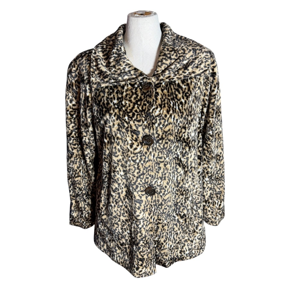 Dennis Basso Leopard Print Faux Fur Jacket Portrait Collar Brown Tan A218389 S
